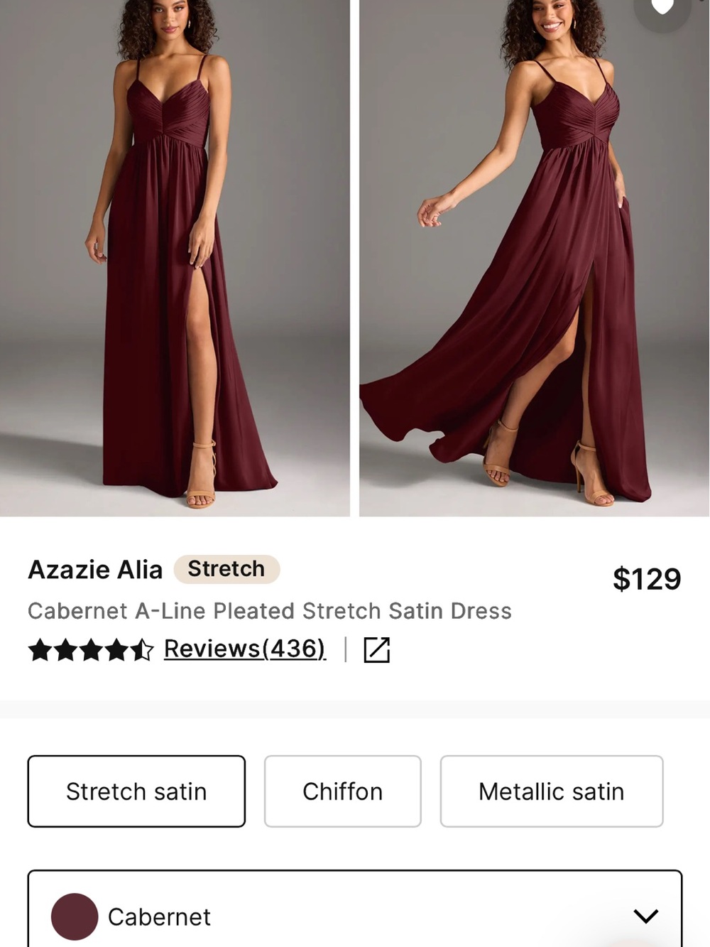 Azazie Alia Pleated Maxi Dress in Stretch Satin - Picture 3 of 7